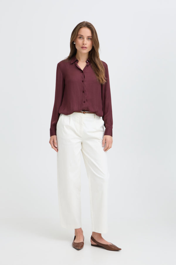 IVAL Silky Button Down Shirt in Burgundy Fig