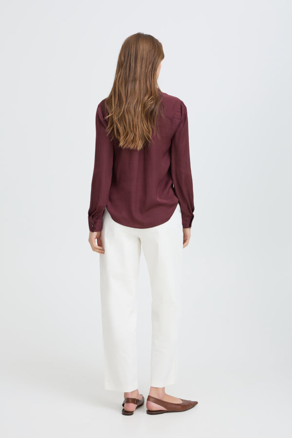 IVAL Silky Button Down Shirt in Burgundy Fig