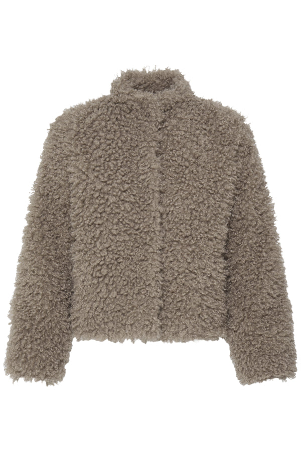 ARINIE Faux Fur Teddy Cropped Jacket in Silver Mink
