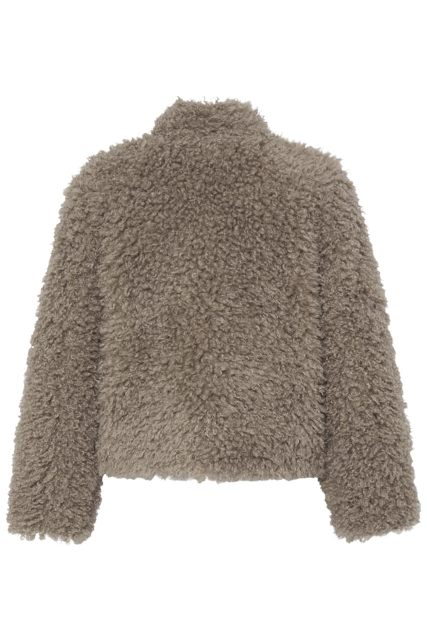 ARINIE Faux Fur Teddy Cropped Jacket in Silver Mink