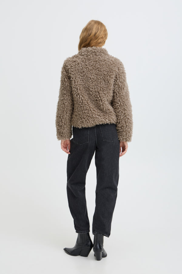 ARINIE Faux Fur Teddy Cropped Jacket in Silver Mink