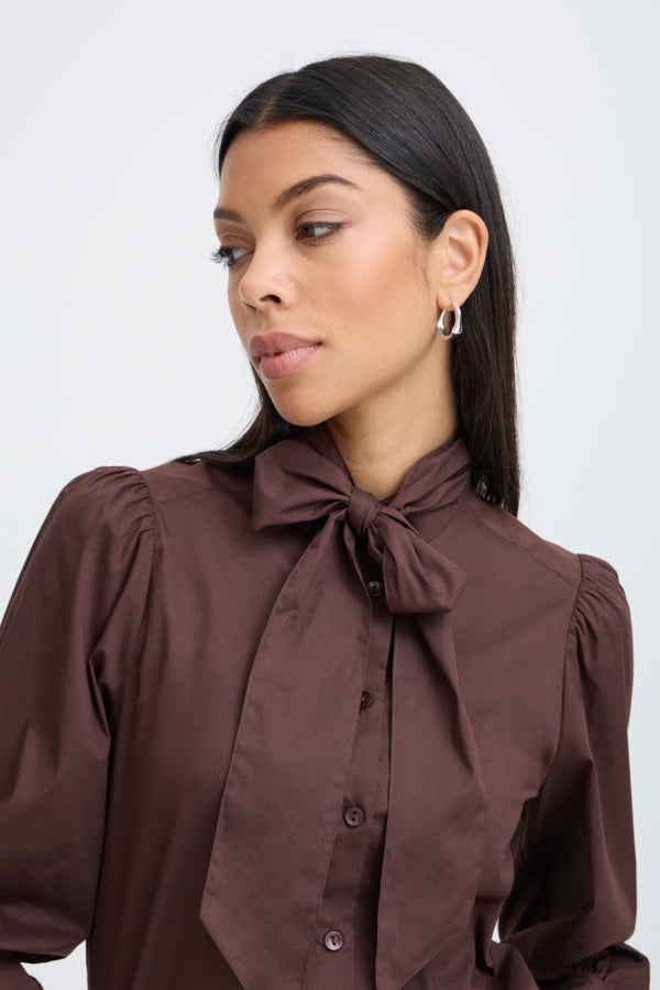 IDOL Bow Shirt in Chocolate Java Brown