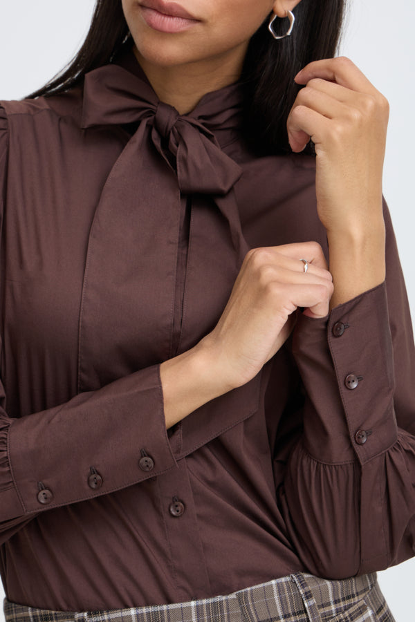 IDOL Bow Shirt in Chocolate Java Brown