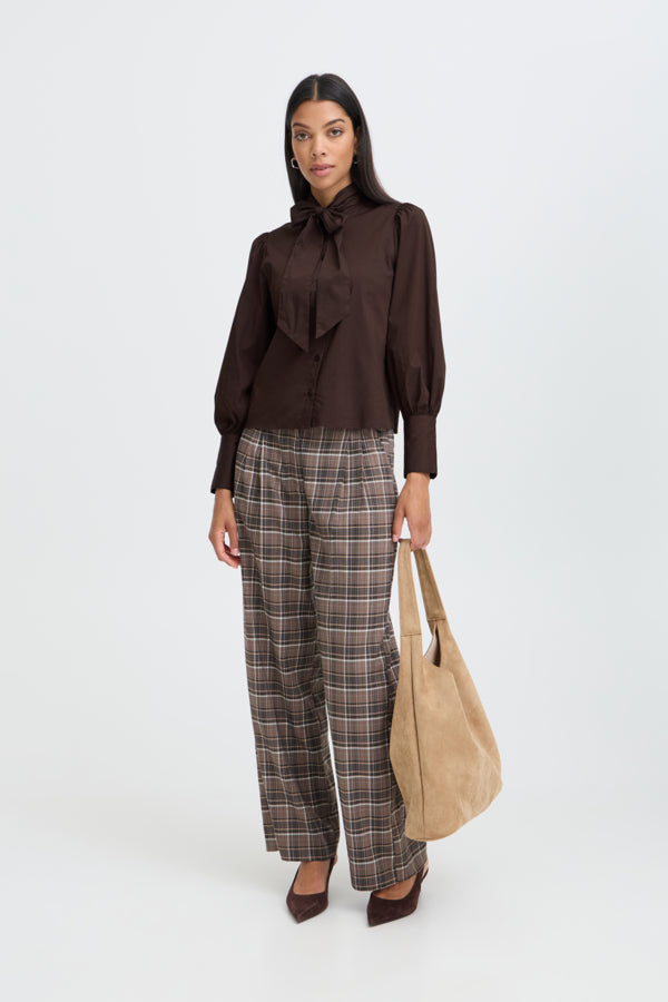 IDOL Bow Shirt in Chocolate Java Brown