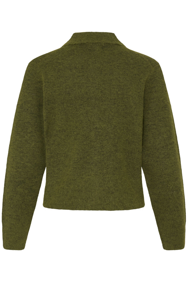 MINUA Collared Cardigan in Avocado Green