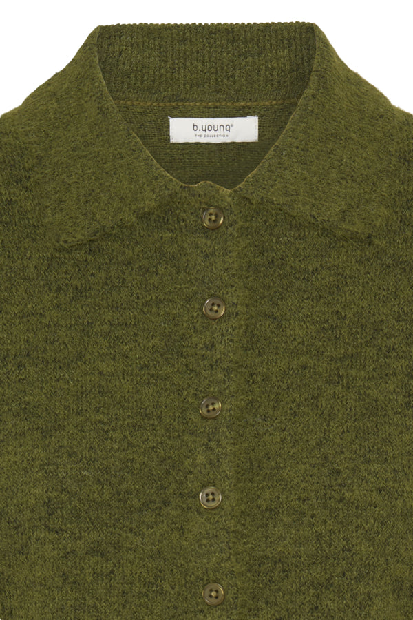 MINUA Collared Cardigan in Avocado Green