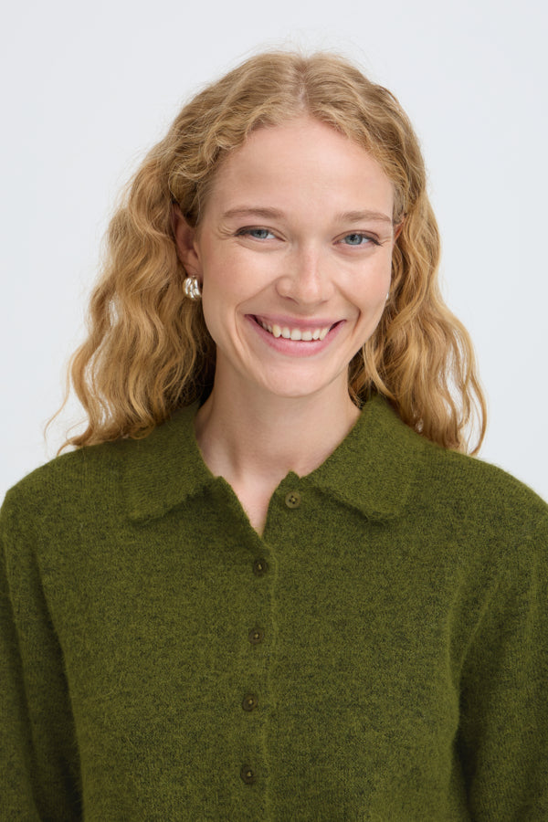 MINUA Collared Cardigan in Avocado Green
