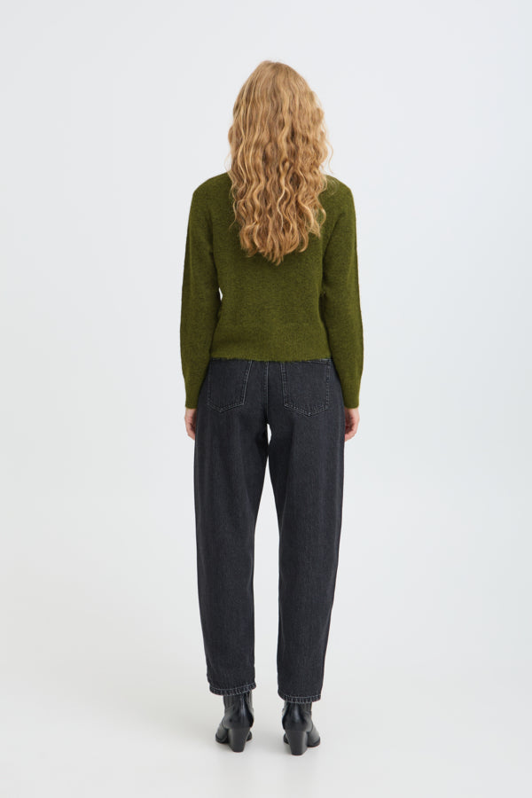MINUA Collared Cardigan in Avocado Green