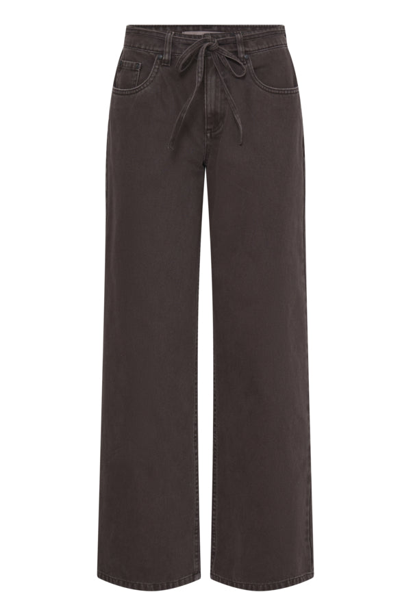 KAMARI BELT Wide Leg Cotton Jeans in Chocolate Brown