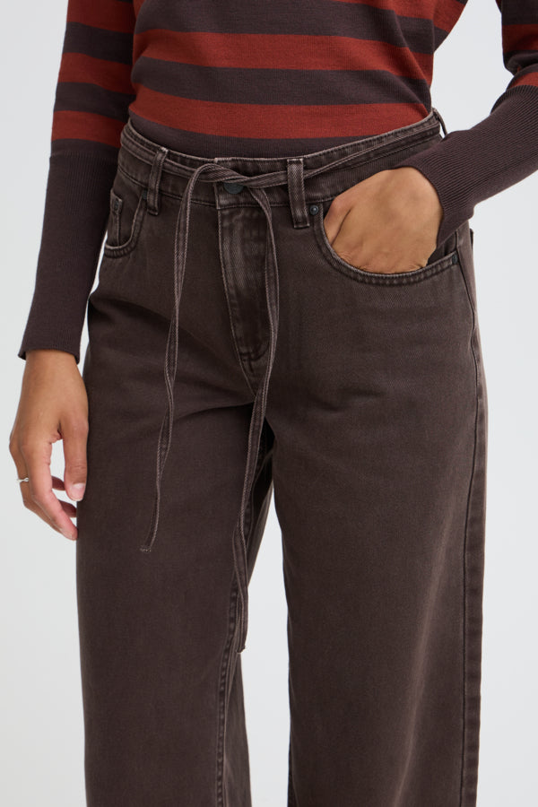 KAMARI BELT Wide Leg Cotton Jeans in Chocolate Brown