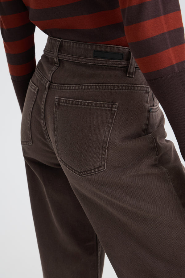 KAMARI BELT Wide Leg Cotton Jeans in Chocolate Brown