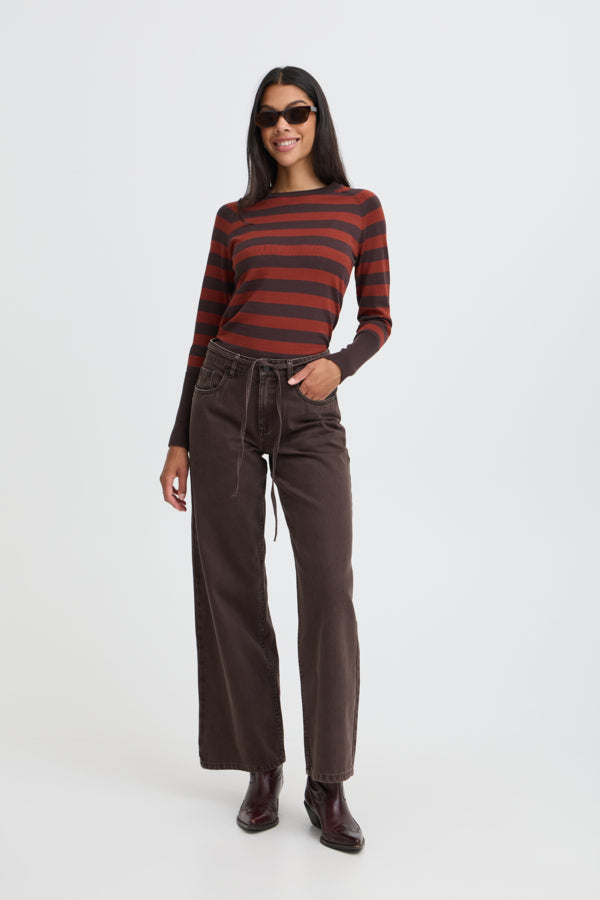 KAMARI BELT Wide Leg Cotton Jeans in Chocolate Brown