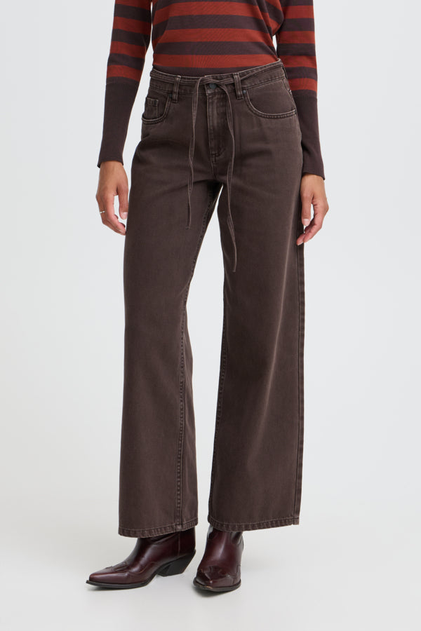 KAMARI BELT Wide Leg Cotton Jeans in Chocolate Brown