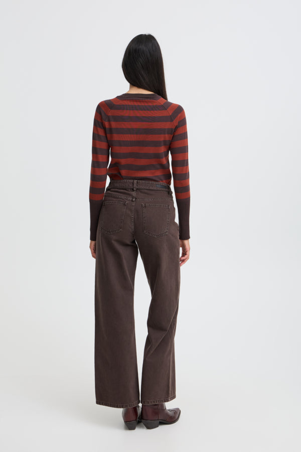 KAMARI BELT Wide Leg Cotton Jeans in Chocolate Brown