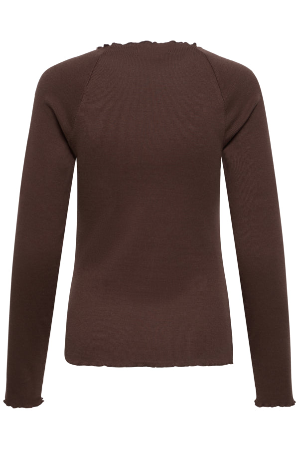 TONE Raglan Long Sleeve Lettuce Hem Cotton Top in Java Brown
