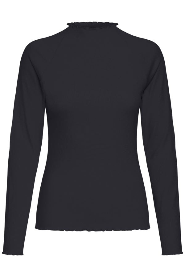 TONE Raglan Long Sleeve Lettuce Hem Cotton Top in Black