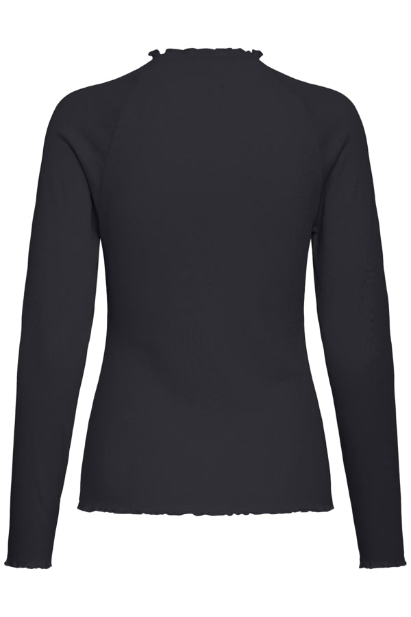 TONE Raglan Long Sleeve Lettuce Hem Cotton Top in Black
