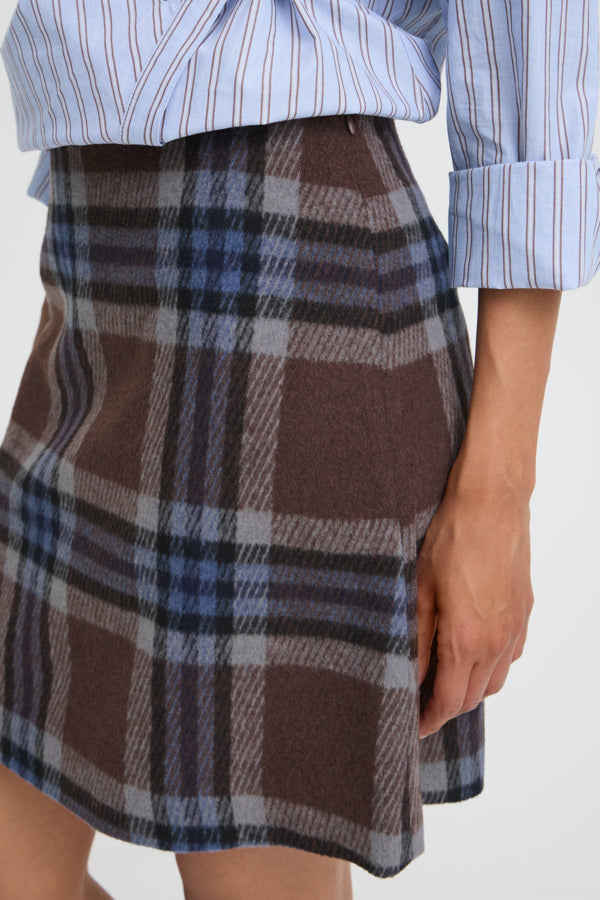 BREE Wool Check Mini Skirt in Blue and Brown