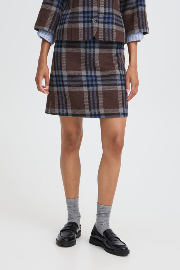 BREE Wool Check Mini Skirt in Blue and Brown