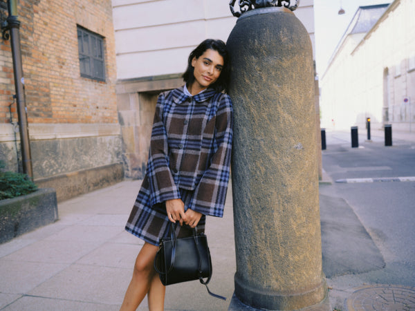 BREE Wool Check Mini Skirt in Blue and Brown