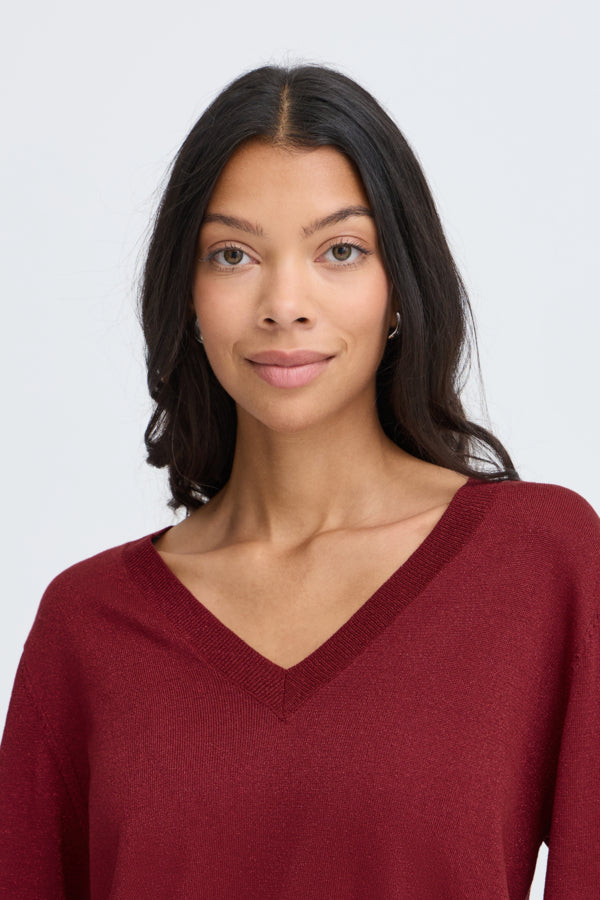 MOBBE Lurex Sparkle Top in Wine Red