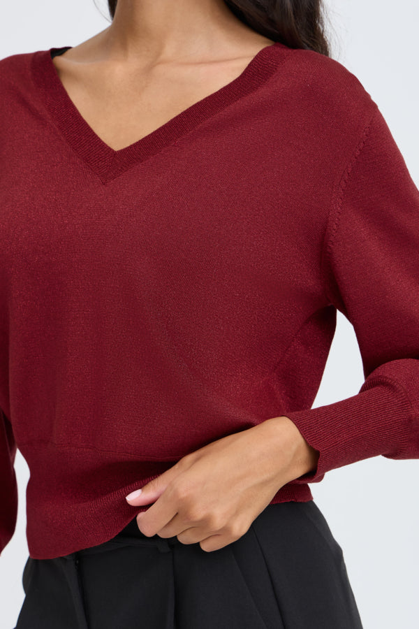 MOBBE Lurex Sparkle Top in Wine Red
