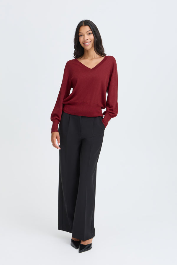 MOBBE Lurex Sparkle Top in Wine Red