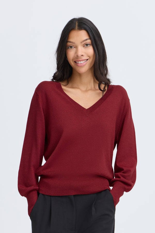 MOBBE Lurex Sparkle Top in Wine Red