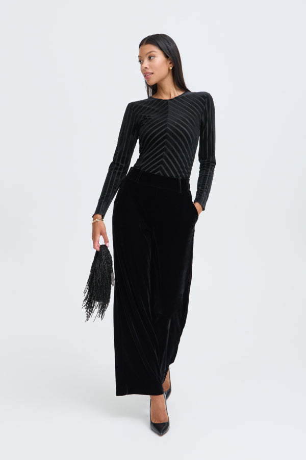 SHIRLEY Mesh Top in Black Velvet Stripe