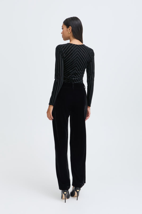 SHIRLEY Mesh Top in Black Velvet Stripe