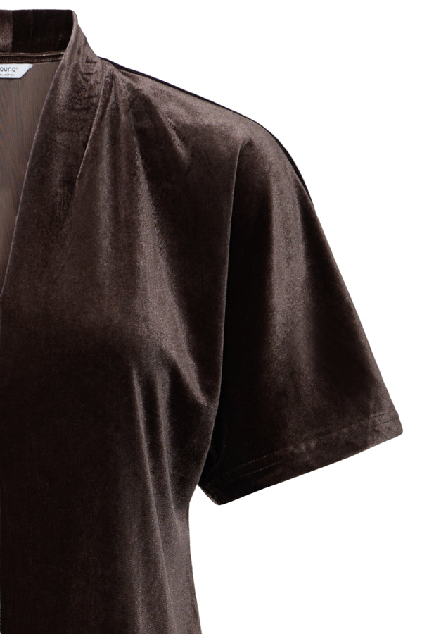 PERLINA Java Brown V Neck Batwing Top