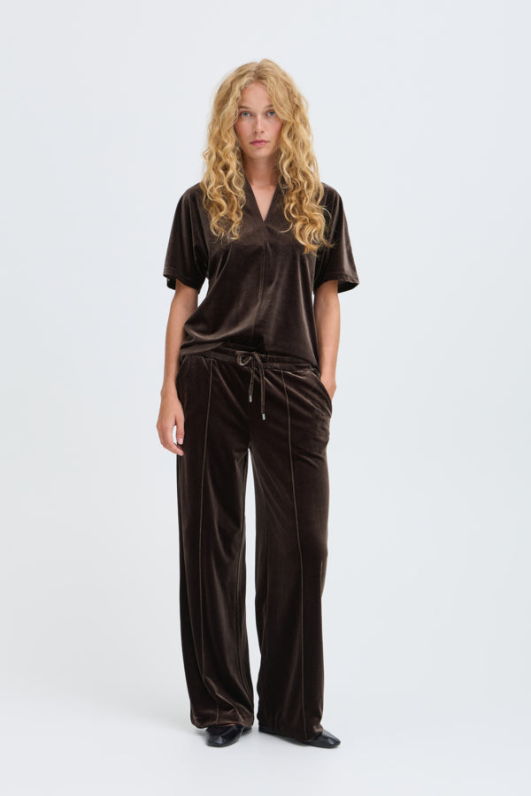 PERLINA Java Brown V Neck Batwing Top