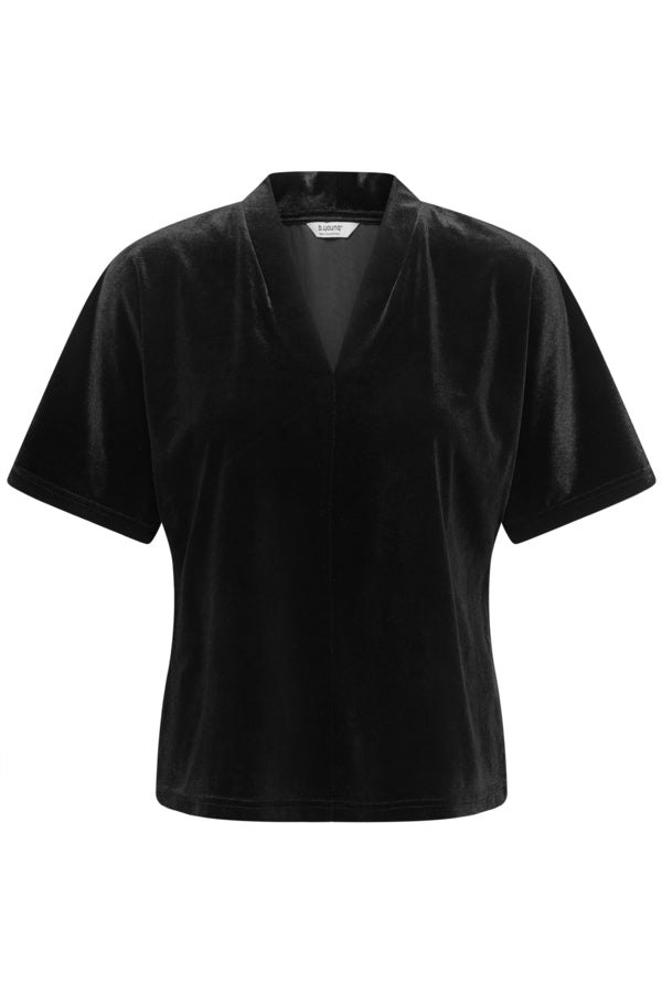 PERLINA Black V Neck Batwing Top in velvet