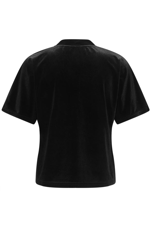 PERLINA Black V Neck Batwing Top in velvet