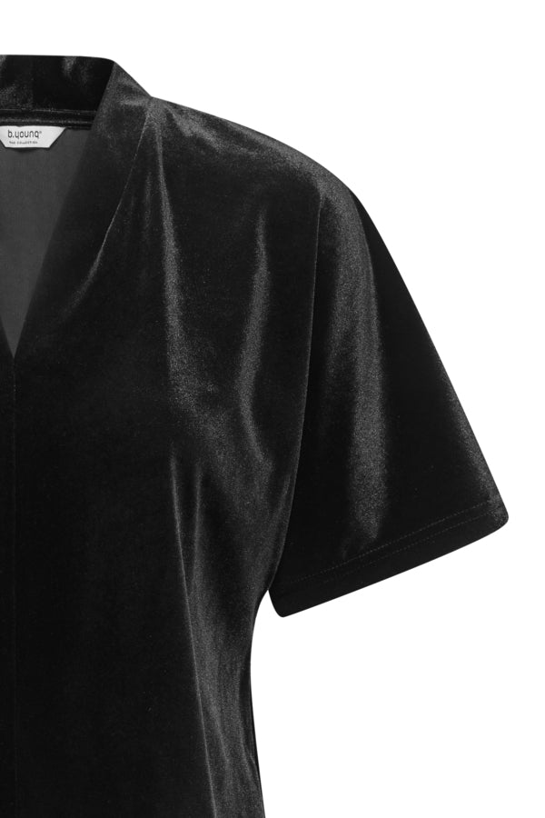 PERLINA Black V Neck Batwing Top in velvet