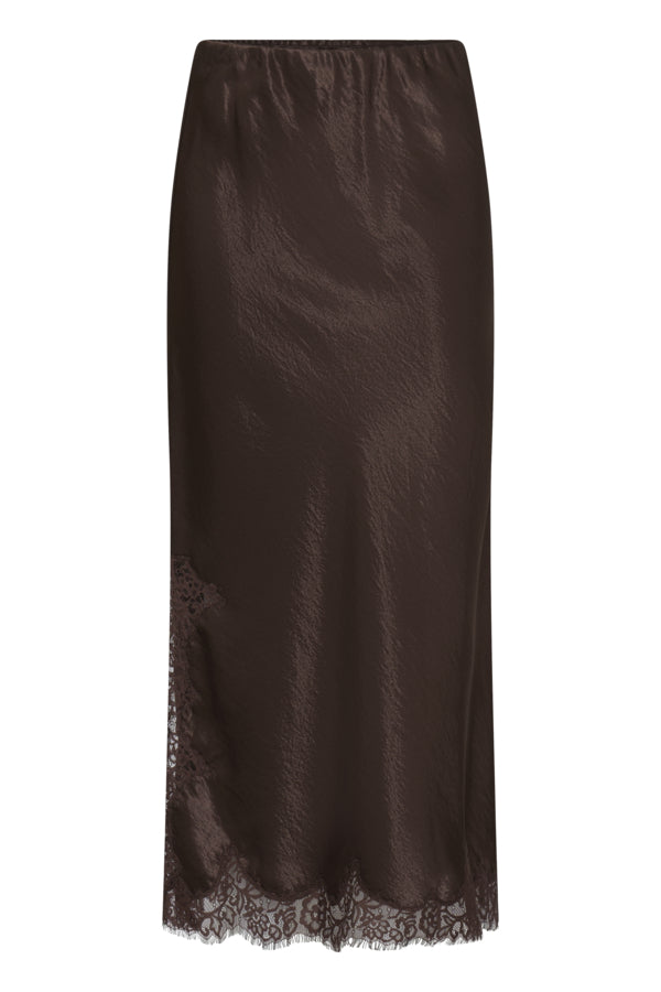JOYOUS Silky Skirt with Lace Detail in Brown