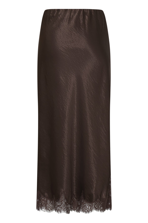 JOYOUS Silky Skirt with Lace Detail in Brown
