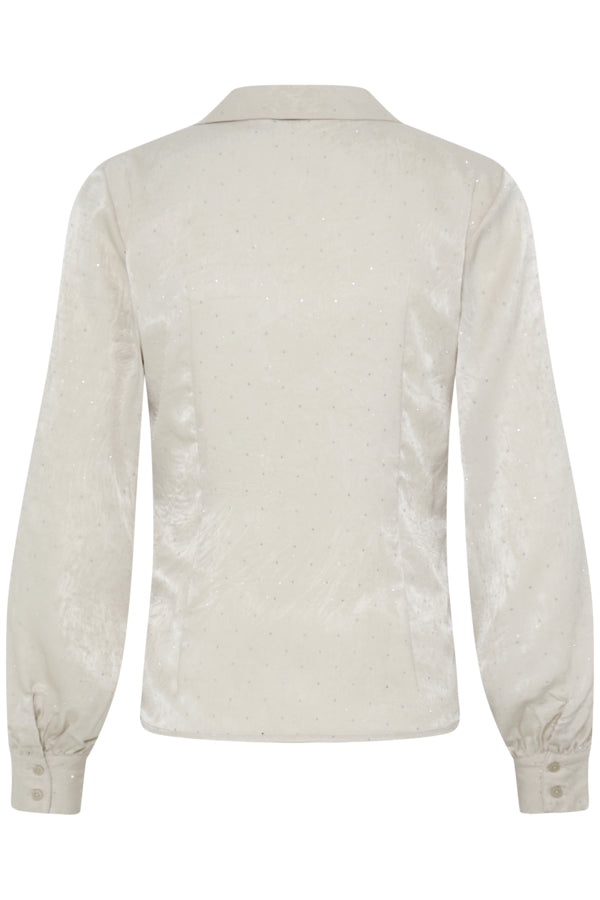 HALLE Satin Shirt with Subtle Polka Dot Detail in Oatmeal