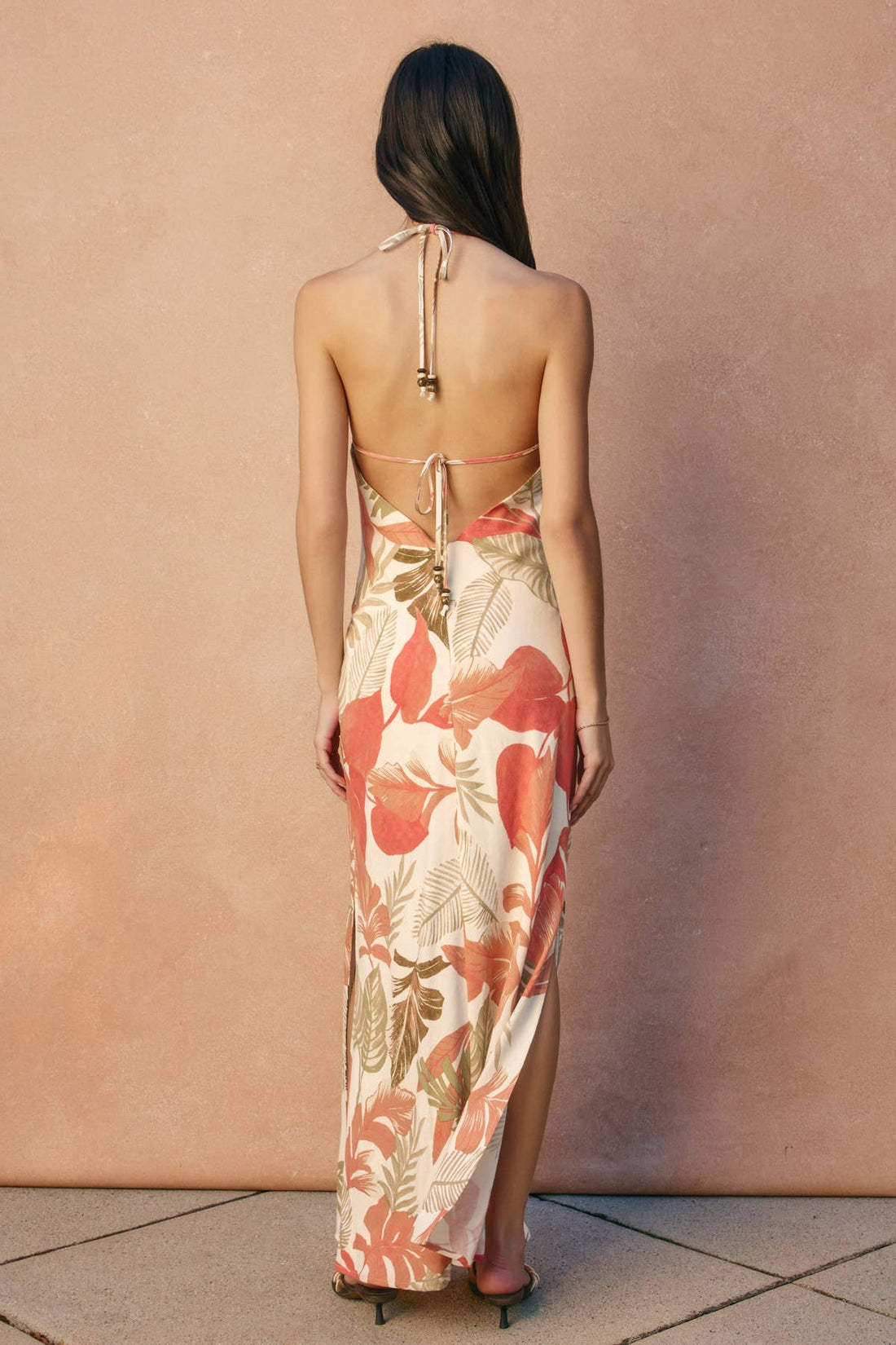 Island Blush Halter Neck Open Back Maxi Dress