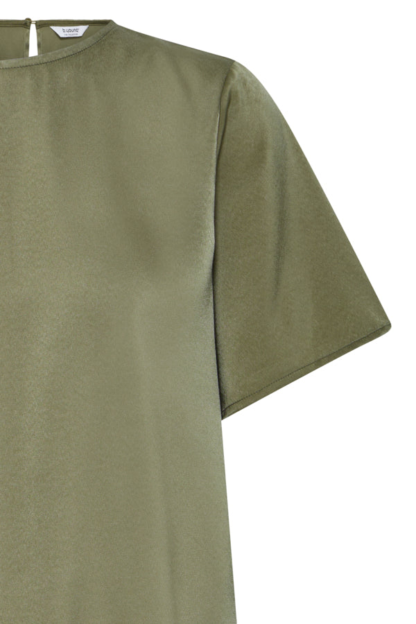 FELICI Silky Lace Trim Blouse in Aloe Green