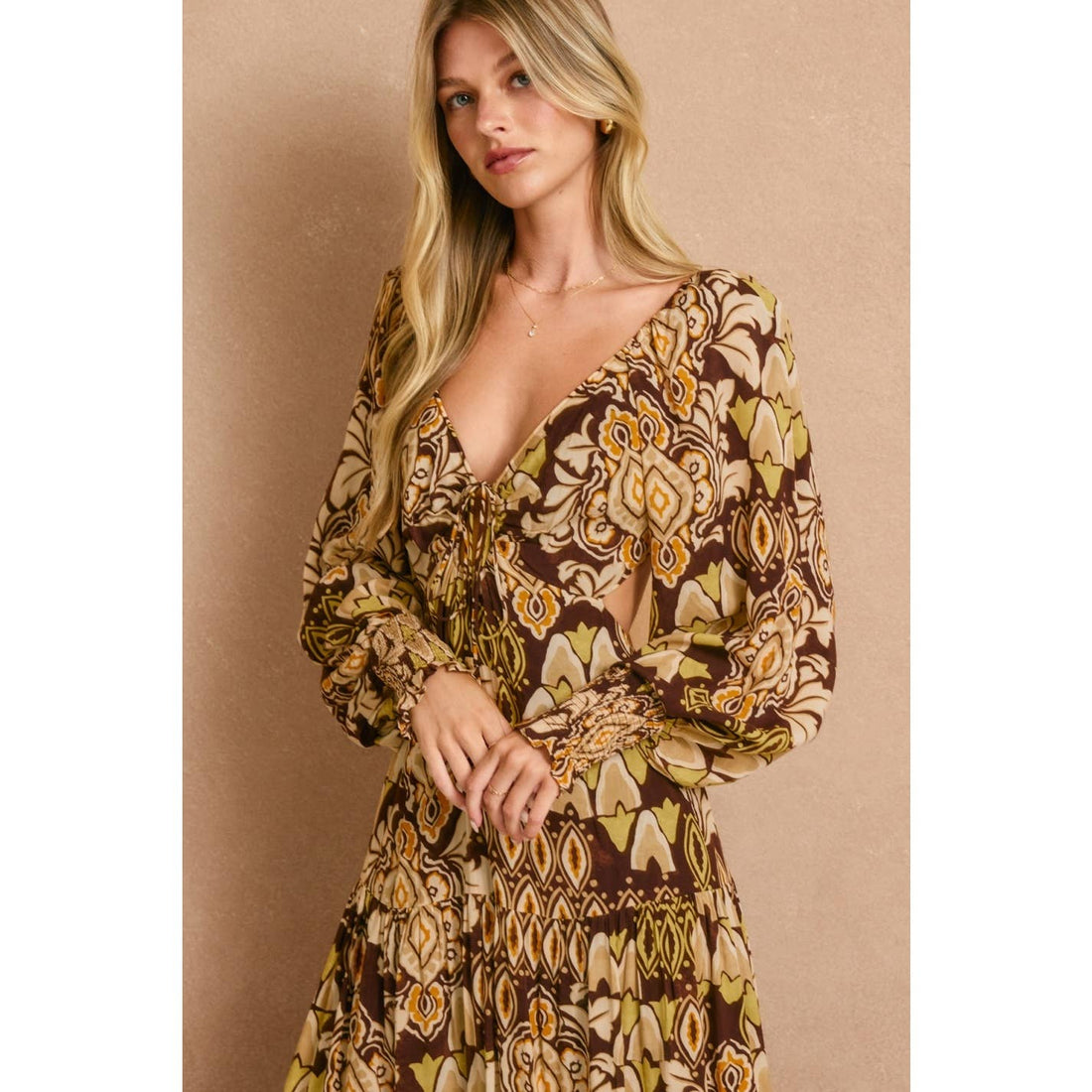 Stone Ember Keyhole Long Sleeve Maxi Dress