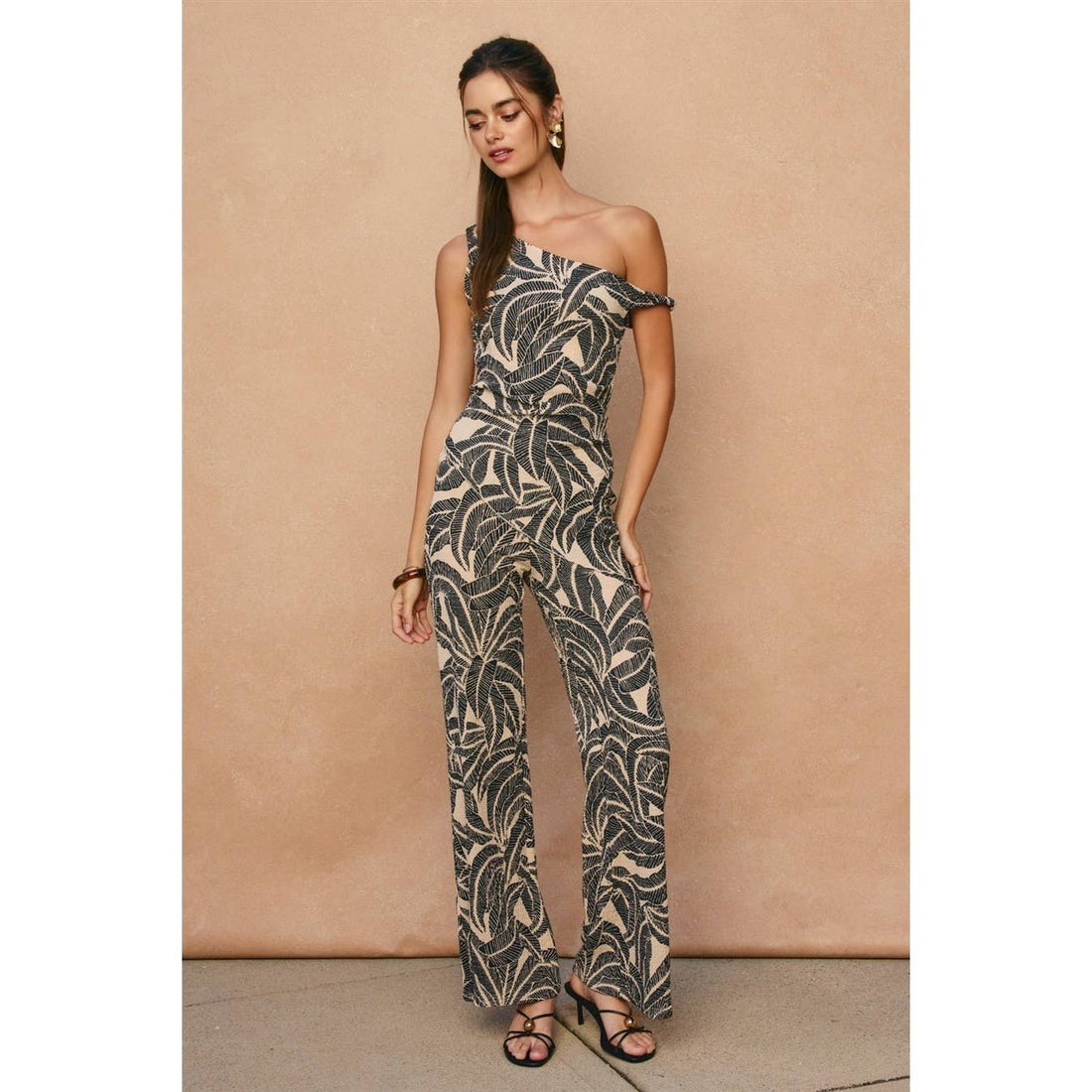 TIA Tropical Leaf One Shoulder Asymmetrical Top