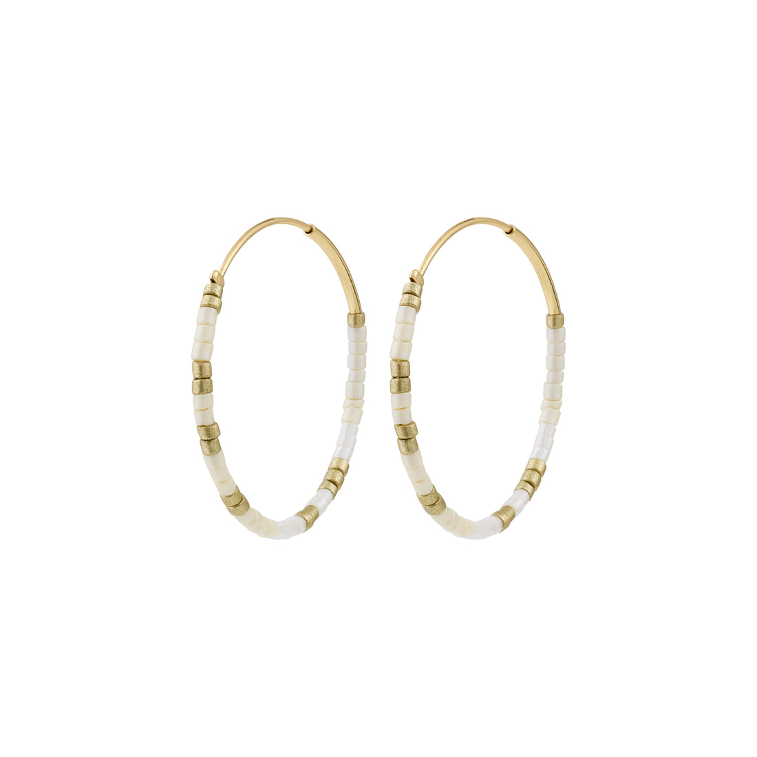 ALISON Minimalist Large Hoop Earrings with White Beads
