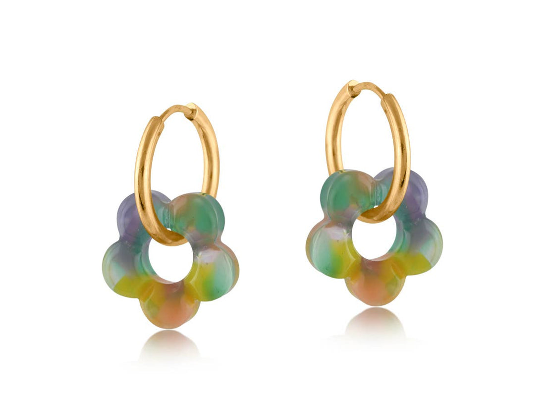 HISPANIA METAL AND RESIN FLORAL EARRINGS