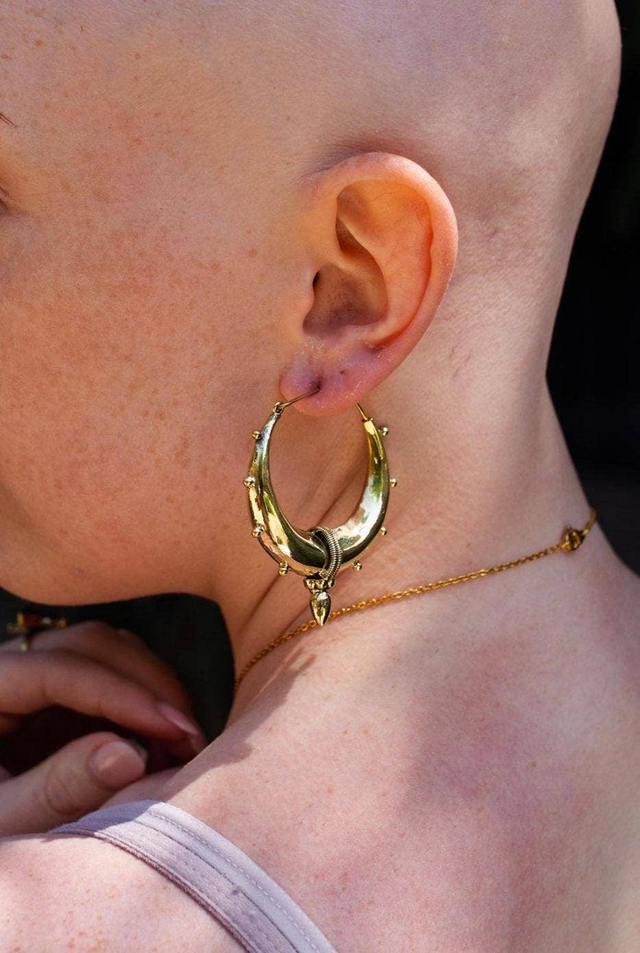 MARCIA Tribal Chunky Brass Spike Hoops in Gold