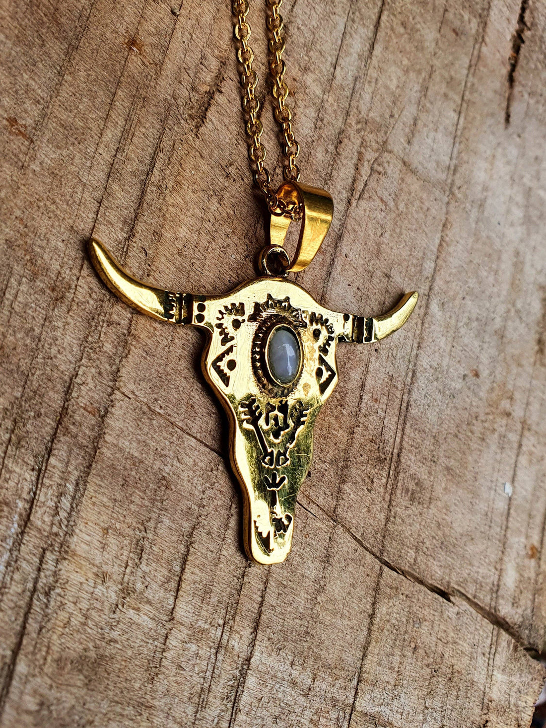 RANCH Moonstone Golden Cow Necklace, Stainless Steel Chain