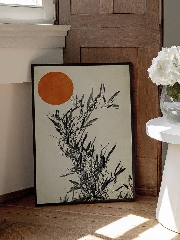 Bamboo and Orange Sun Art Print - Ink Japandi