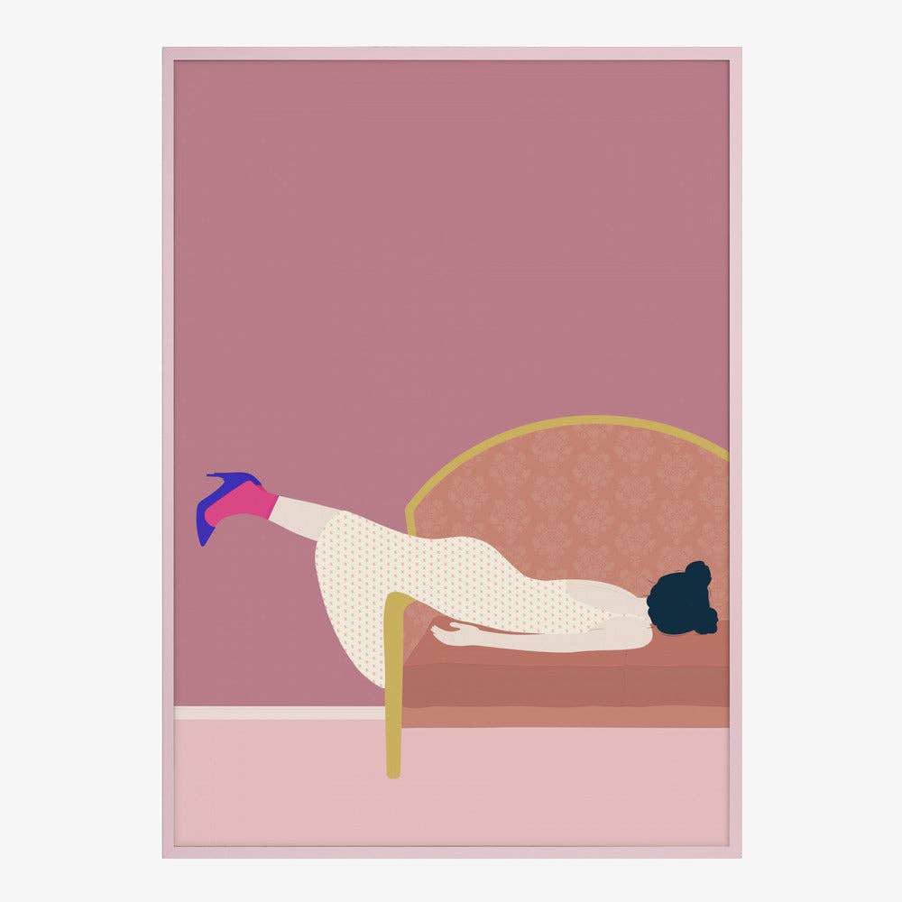 Pink Settee Lounger Art Print - Minimalist Fashion Decor