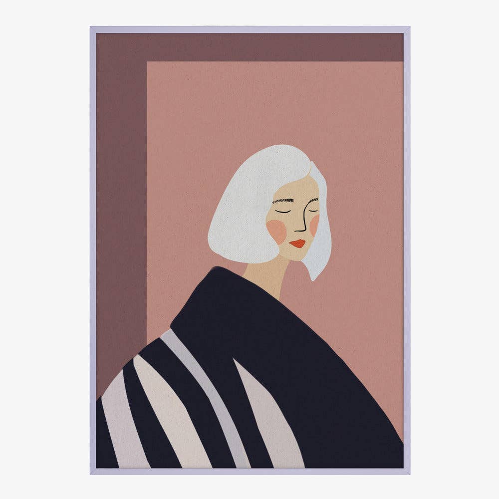 Calm Woman White Bob Art Print - Minimalist Portrait