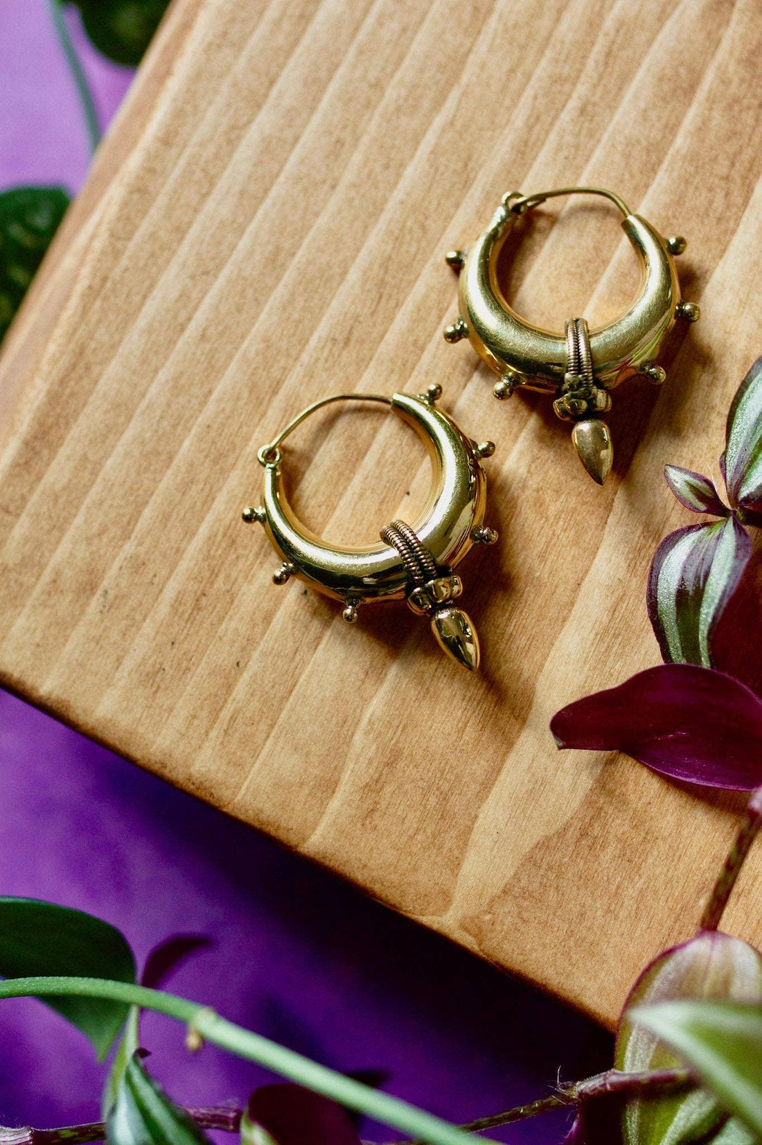 MARCIA Tribal Chunky Brass Spike Hoops in Gold